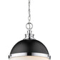 Z-Lite Peyton 15" 2-Light Matte Black and Chrome Pendant Light With Opal Etched Glass Shade