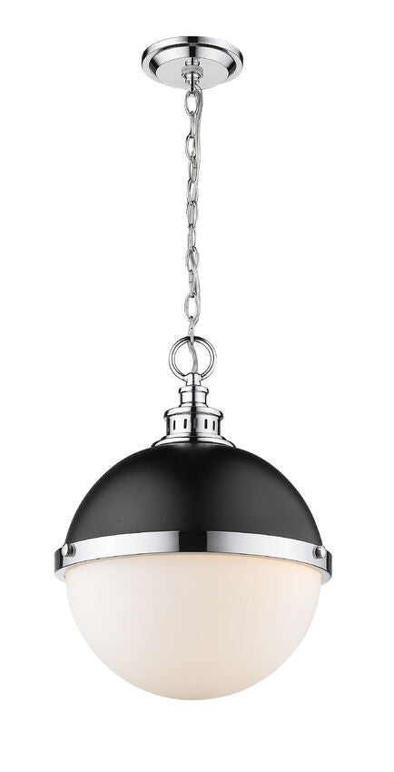 Z-Lite Peyton 15" 2-Light Matte Black and Chrome Pendant Light With Opal Etched Glass Shade