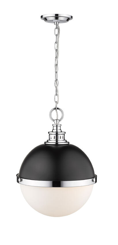 Z-Lite Peyton 15" 2-Light Matte Black and Chrome Pendant Light With Opal Etched Glass Shade