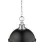 Z-Lite Peyton 15" 2-Light Matte Black and Chrome Pendant Light With Opal Etched Glass Shade