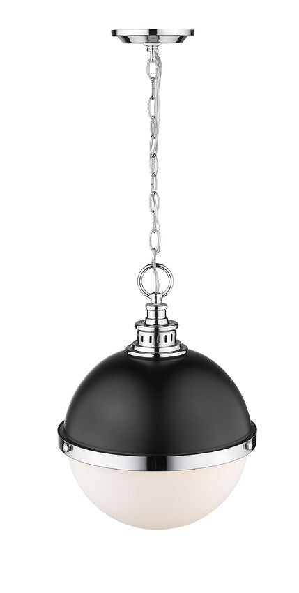 Z-Lite Peyton 15" 2-Light Matte Black and Chrome Pendant Light With Opal Etched Glass Shade