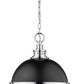 Z-Lite Peyton 15" 2-Light Matte Black and Chrome Pendant Light With Opal Etched Glass Shade