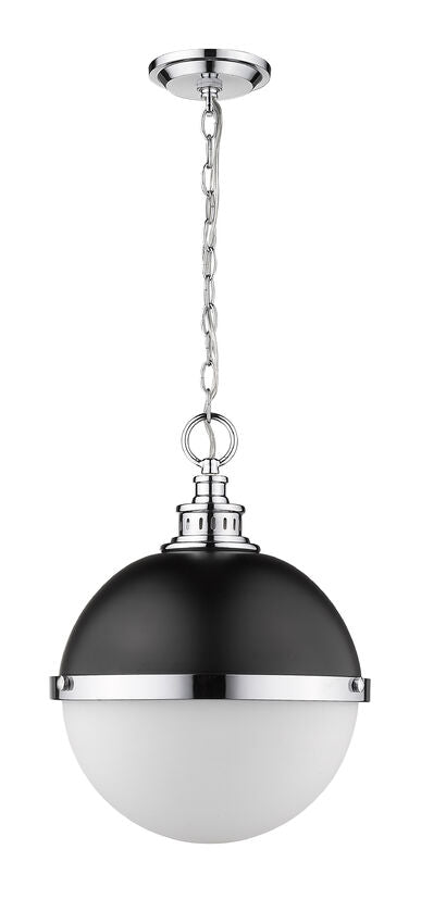 Z-Lite Peyton 15" 2-Light Matte Black and Chrome Pendant Light With Opal Etched Glass Shade