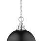 Z-Lite Peyton 15" 2-Light Matte Black and Chrome Pendant Light With Opal Etched Glass Shade