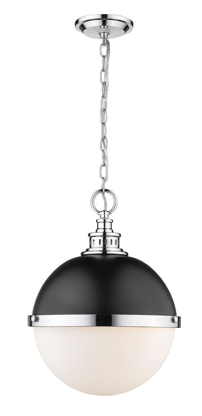 Z-Lite Peyton 15" 2-Light Matte Black and Chrome Pendant Light With Opal Etched Glass Shade