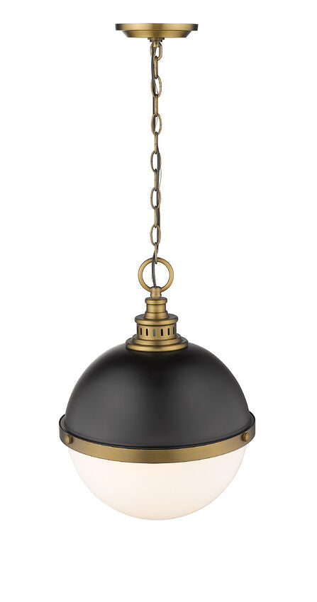 Z-Lite Peyton 15" 2-Light Matte Black and Factory Bronze Pendant Light With Opal Etched Glass Shade