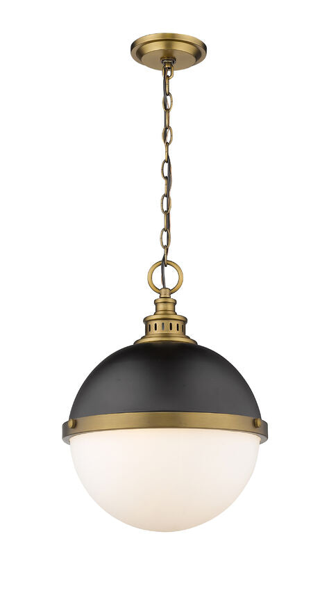 Z-Lite Peyton 15" 2-Light Matte Black and Factory Bronze Pendant Light With Opal Etched Glass Shade