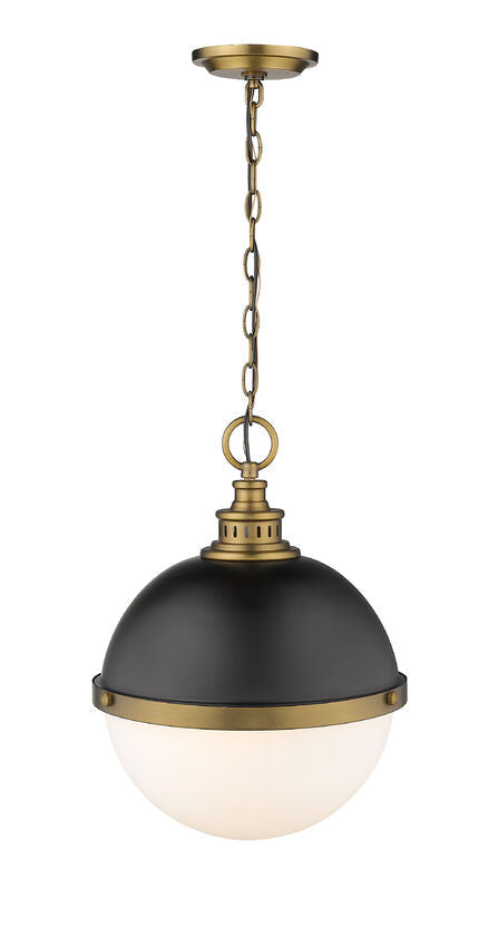 Z-Lite Peyton 15" 2-Light Matte Black and Factory Bronze Pendant Light With Opal Etched Glass Shade