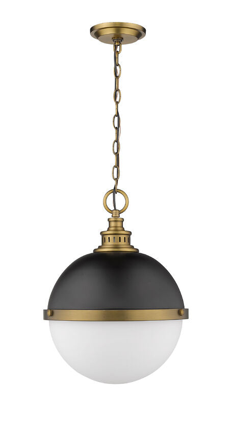 Z-Lite Peyton 15" 2-Light Matte Black and Factory Bronze Pendant Light With Opal Etched Glass Shade