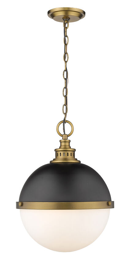 Z-Lite Peyton 15" 2-Light Matte Black and Factory Bronze Pendant Light With Opal Etched Glass Shade