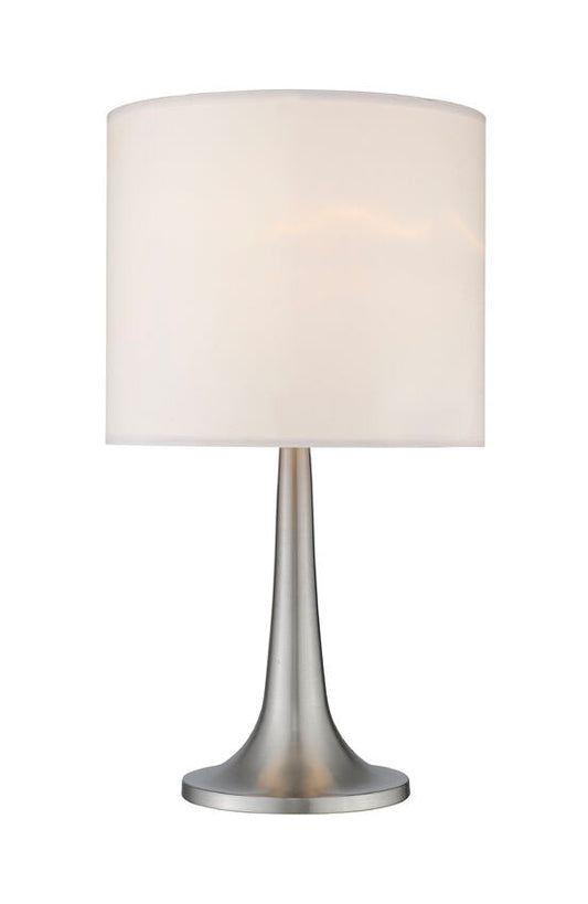Z-Lite Portable Lamps 11" 1-Light Brushed Nickel Table Lamp With White Linen Fabric