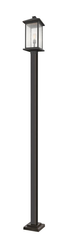 Z-Lite Portland 1-Light Medium Bulb Base Oil Rubbed Bronze Aluminum Frame Clear Seedy Glass Shade Outdoor Post Mounted Fixture