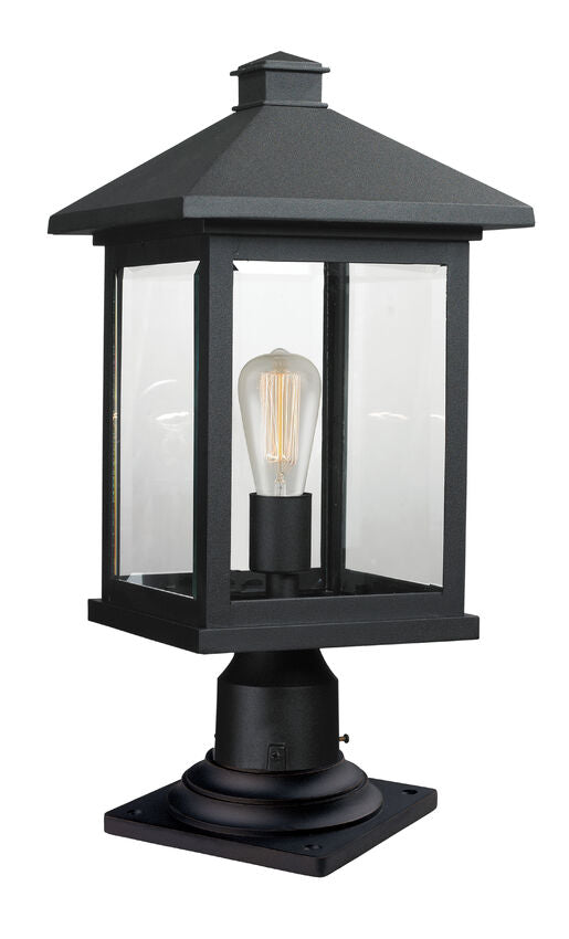 Z-Lite Portland 10" 1-Light Black Outdoor Pier Mounted Fixture With Clear Beveled Glass Shade and Square Pier Mount Hardware