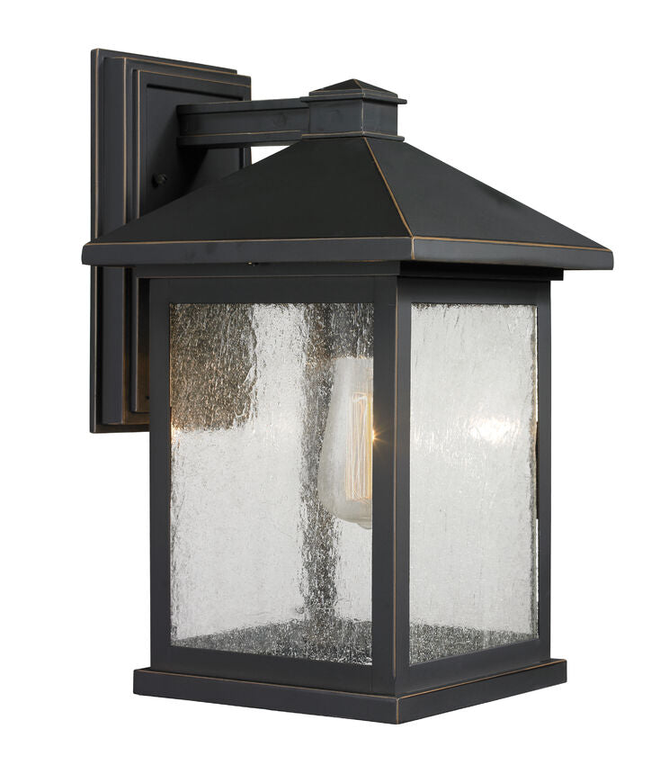 Z-Lite Portland 10" 1-Light Oil Rubbed Bronze Aluminum Outdoor Wall Sconce With Clear Seedy Glass Shade