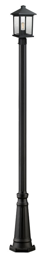 Z-Lite Portland 10" W x 110" H 1-Light Medium Bulb Base Black Aluminum Frame Clear Beveled Glass Shade Outdoor Post Mounted Fixture
