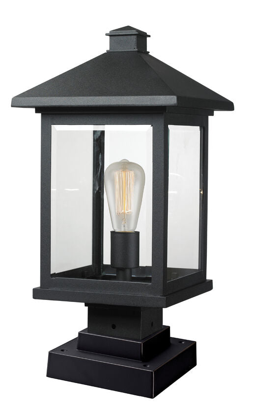 Z-Lite Portland 10" W x 20" H 1-Light Black Outdoor Pier Mounted Fixture With Clear Beveled Glass Shade and Square Pier Mount Hardware