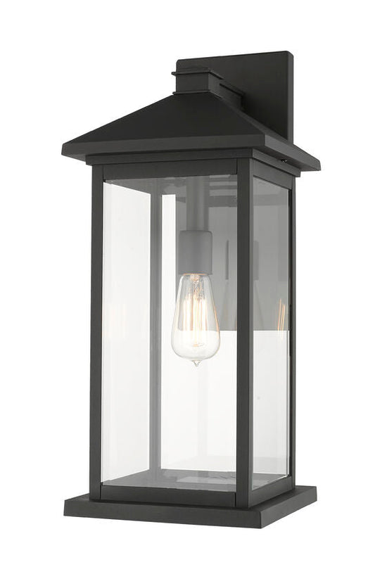 Z-Lite Portland 10" W x 22" H 1-Light Black Aluminum Outdoor Wall Sconce With Clear Beveled Glass Shade