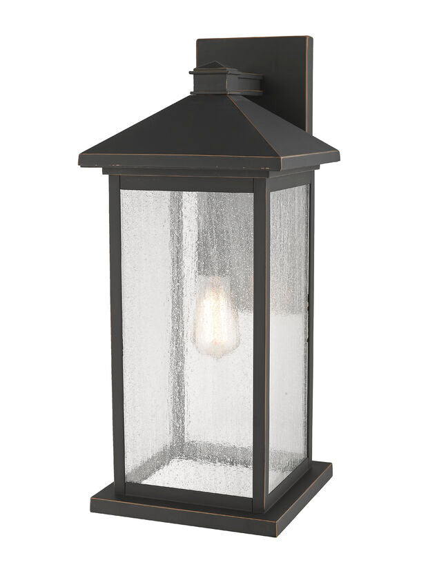 Z-Lite Portland 10" W x 22" H 1-Light Oil Rubbed Bronze Aluminum Outdoor Wall Sconce With Clear Seedy Glass Shade