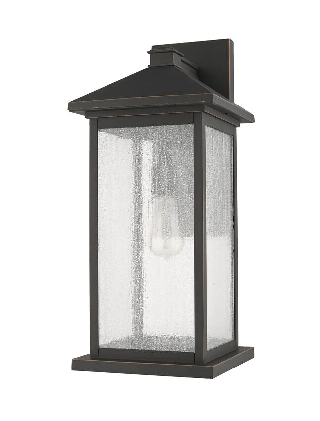 Z-Lite Portland 10" W x 22" H 1-Light Oil Rubbed Bronze Aluminum Outdoor Wall Sconce With Clear Seedy Glass Shade