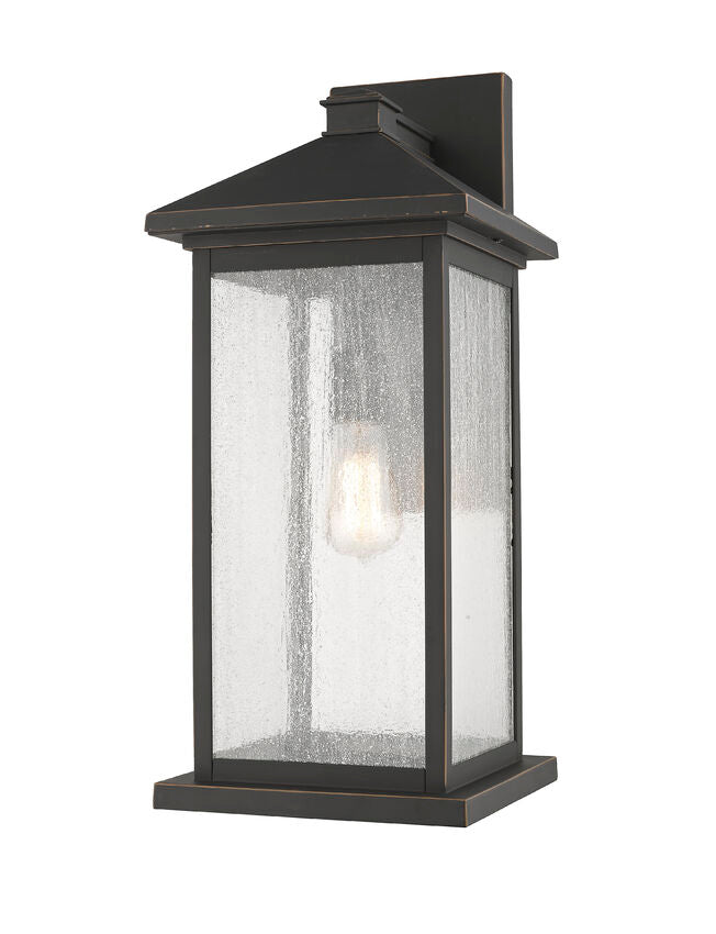 Z-Lite Portland 10" W x 22" H 1-Light Oil Rubbed Bronze Aluminum Outdoor Wall Sconce With Clear Seedy Glass Shade