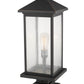 Z-Lite Portland 10" W x 25" H 1-Light Oil Rubbed Bronze Outdoor Pier Mounted Fixture and Square Pier Mount Hardware With Clear Beveled Glass Shade