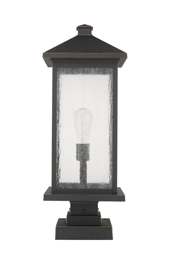 Z-Lite Portland 10" W x 25" H 1-Light Oil Rubbed Bronze Outdoor Pier Mounted Fixture and Square Pier Mount Hardware With Clear Beveled Glass Shade