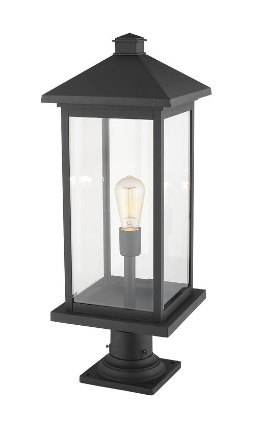 Z-Lite Portland 10" W x 26" H 1-Light Black Outdoor Pier Mounted Fixture With Clear Beveled Glass Shade and Square Pier Mount Hardware