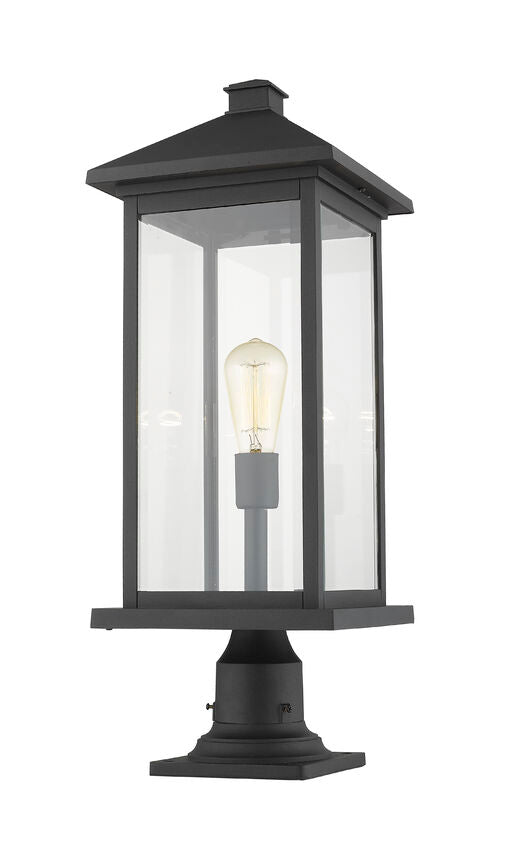 Z-Lite Portland 10" W x 26" H 1-Light Black Outdoor Pier Mounted Fixture With Clear Beveled Glass Shade and Square Pier Mount Hardware