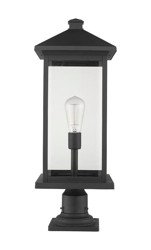 Z-Lite Portland 10" W x 26" H 1-Light Black Outdoor Pier Mounted Fixture With Clear Beveled Glass Shade and Square Pier Mount Hardware