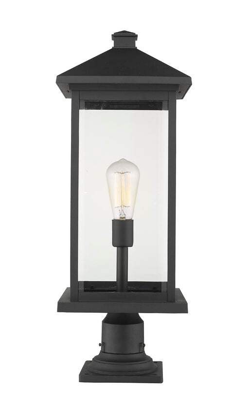 Z-Lite Portland 10" W x 26" H 1-Light Black Outdoor Pier Mounted Fixture With Clear Beveled Glass Shade and Square Pier Mount Hardware