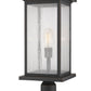 Z-Lite Portland 10" W x 26" H 1-Light Oil Rubbed Bronze Outdoor Pier Mounted Fixture and Square Pier Mount Hardware With Clear Seedy Glass Shade