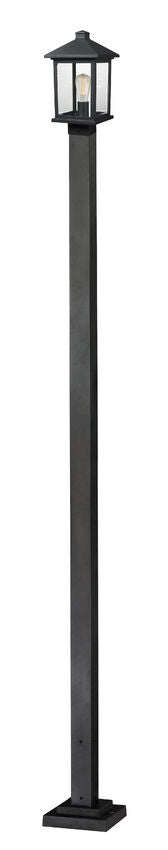 Z-Lite Portland 531PHMS-536P-BK 1-Light Medium Bulb Base Black Aluminum Frame Clear Beveled Glass Shade Outdoor Post Mounted Fixture