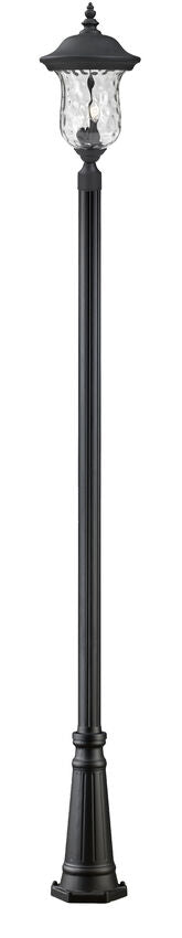 Z-Lite Portland 533PHB-519P-BK 3-Light Candelabra Bulb Base Black Aluminum Frame Clear Waterglass Shade Outdoor Post Mounted Fixture