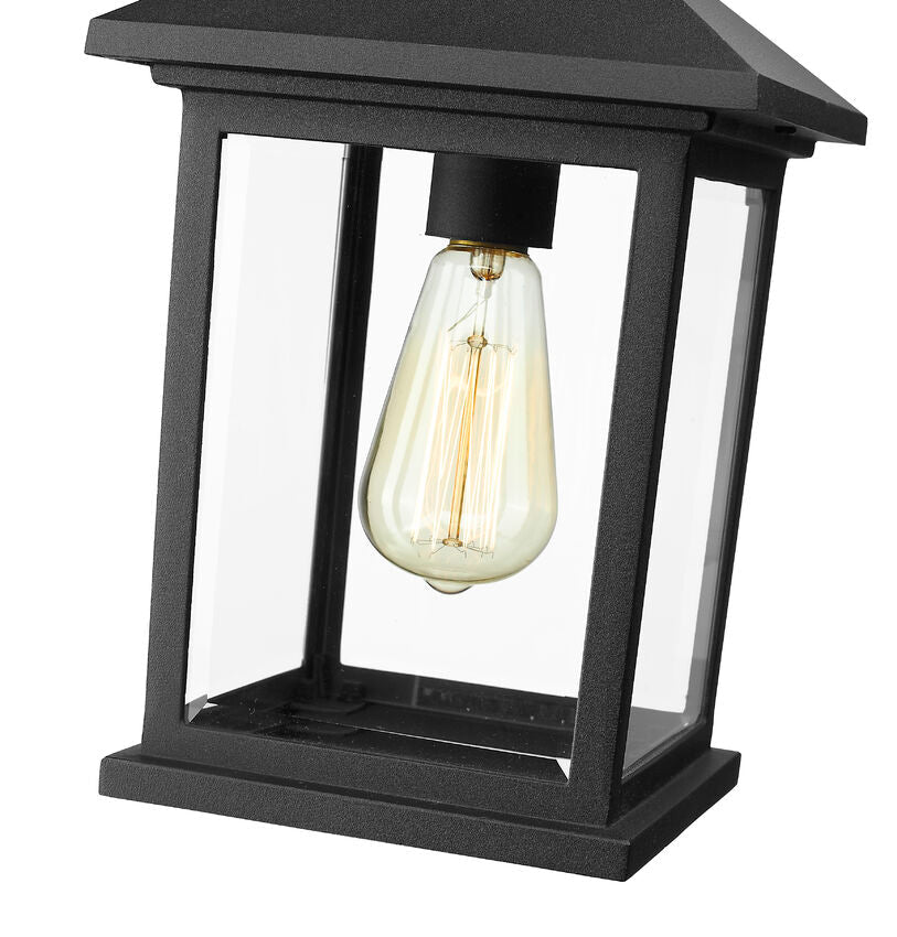Z-Lite Portland 8" 1-Light Black Aluminum Outdoor Chain Mount Ceiling Fixture With Clear Beveled Glass Shade