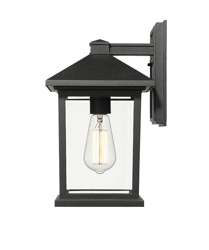 Z-Lite Portland 8" 1-Light Black Aluminum Outdoor Wall Sconce With Clear Beveled Glass Shade