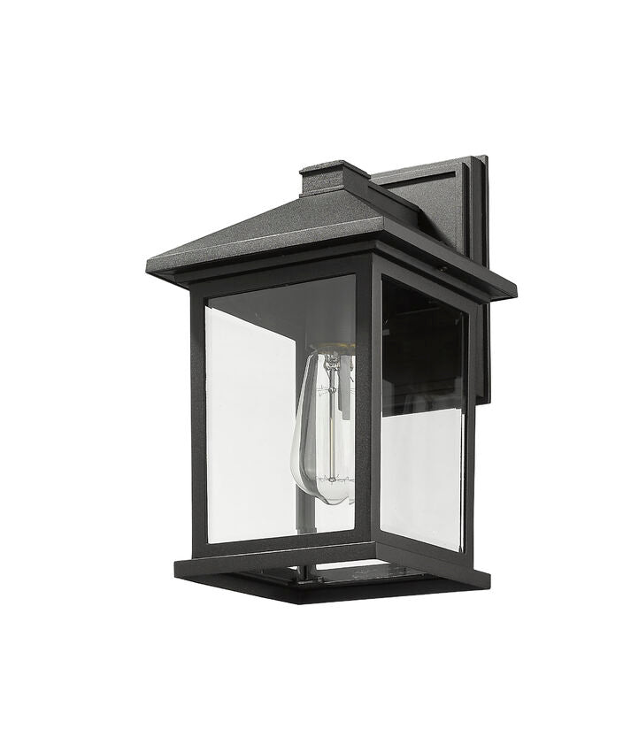 Z-Lite Portland 8" 1-Light Black Aluminum Outdoor Wall Sconce With Clear Beveled Glass Shade