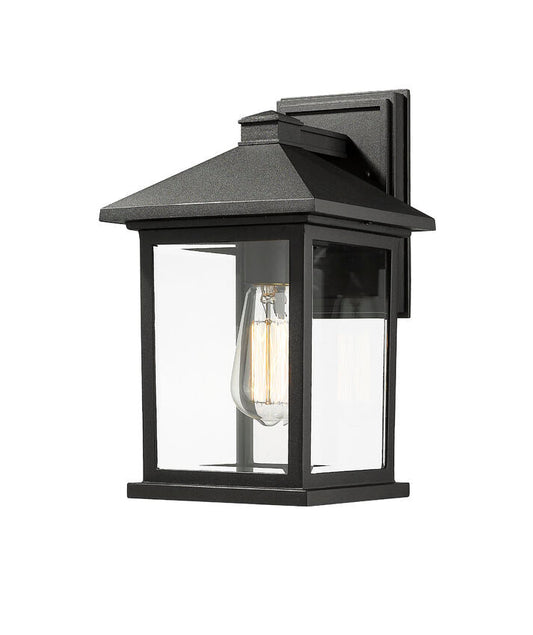 Z-Lite Portland 8" 1-Light Black Aluminum Outdoor Wall Sconce With Clear Beveled Glass Shade
