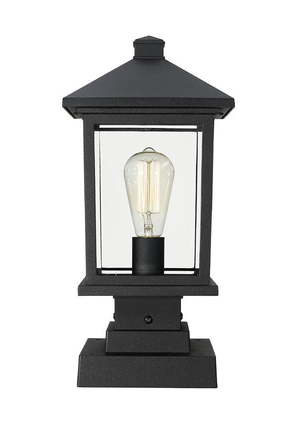Z-Lite Portland 8" W x 17" H 1-Light Black Outdoor Pier Mounted Fixture and Square Pier Mount Hardware With Clear Beveled Glass Shade