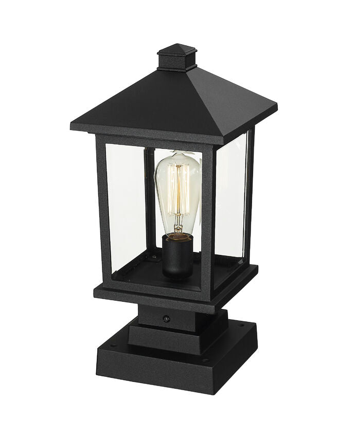 Z-Lite Portland 8" W x 17" H 1-Light Black Outdoor Pier Mounted Fixture and Square Pier Mount Hardware With Clear Beveled Glass Shade