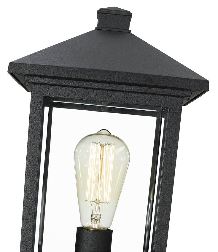 Z-Lite Portland 8" W x 17" H 1-Light Black Outdoor Pier Mounted Fixture and Square Pier Mount Hardware With Clear Beveled Glass Shade