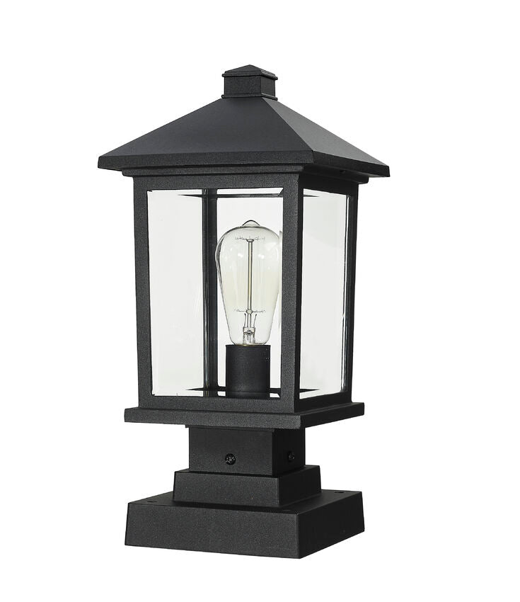 Z-Lite Portland 8" W x 17" H 1-Light Black Outdoor Pier Mounted Fixture and Square Pier Mount Hardware With Clear Beveled Glass Shade