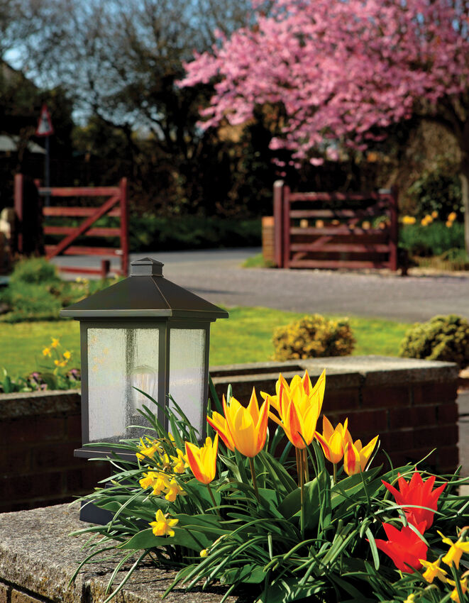Z-Lite Portland 8" W x 17" H 1-Light Oil Rubbed Bronze Outdoor Pier Mounted Fixture and Square Pier Mount Hardware With Clear Beveled Glass Shade