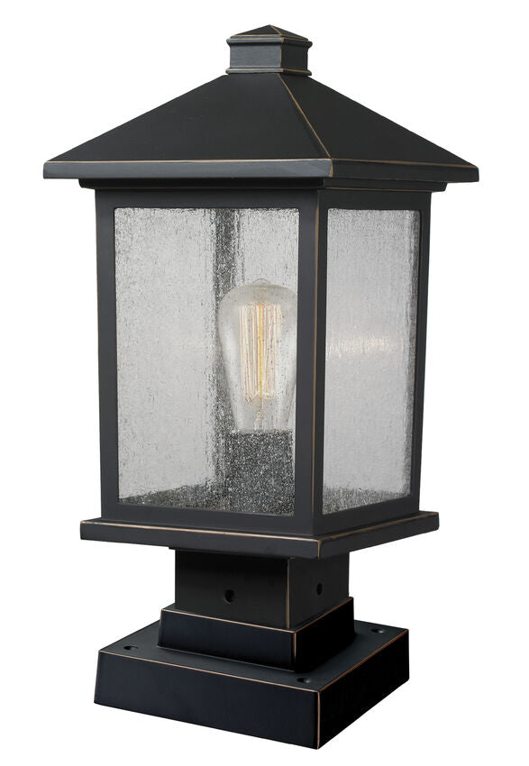 Z-Lite Portland 8" W x 17" H 1-Light Oil Rubbed Bronze Outdoor Pier Mounted Fixture and Square Pier Mount Hardware With Clear Beveled Glass Shade