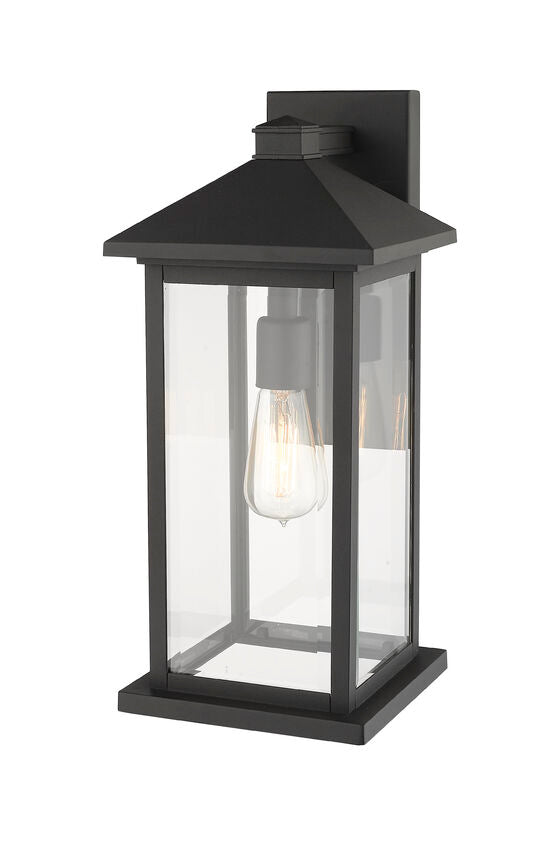 Z-Lite Portland 8" W x 18" H 1-Light Black Aluminum Outdoor Wall Sconce With Clear Beveled Glass Shade