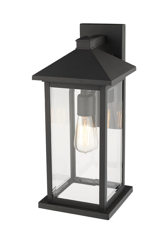 Z-Lite Portland 8" W x 18" H 1-Light Black Aluminum Outdoor Wall Sconce With Clear Beveled Glass Shade