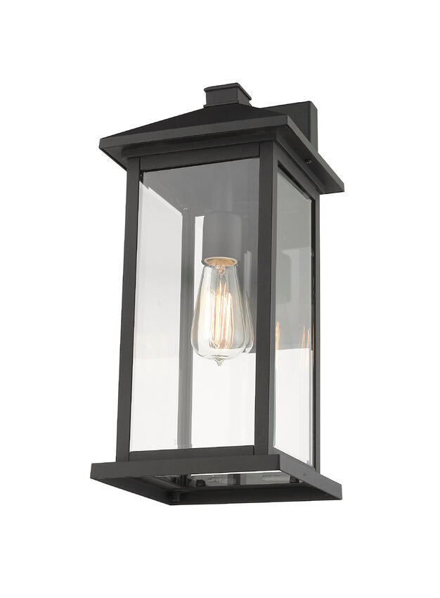 Z-Lite Portland 8" W x 18" H 1-Light Black Aluminum Outdoor Wall Sconce With Clear Beveled Glass Shade