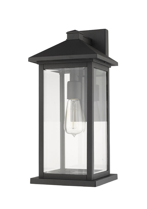 Z-Lite Portland 8" W x 18" H 1-Light Black Aluminum Outdoor Wall Sconce With Clear Beveled Glass Shade