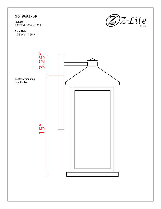 Z-Lite Portland 8" W x 18" H 1-Light Black Aluminum Outdoor Wall Sconce With Clear Beveled Glass Shade