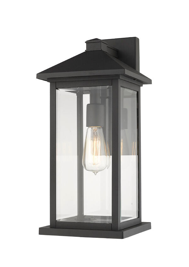 Z-Lite Portland 8" W x 18" H 1-Light Black Aluminum Outdoor Wall Sconce With Clear Beveled Glass Shade