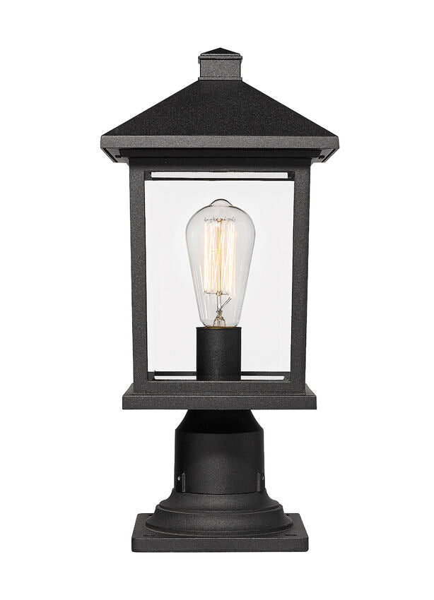 Z-Lite Portland 8" W x 18" H 1-Light Black Outdoor Pier Mounted Fixture and Square Pier Mount Hardware With Clear Beveled Glass Shade